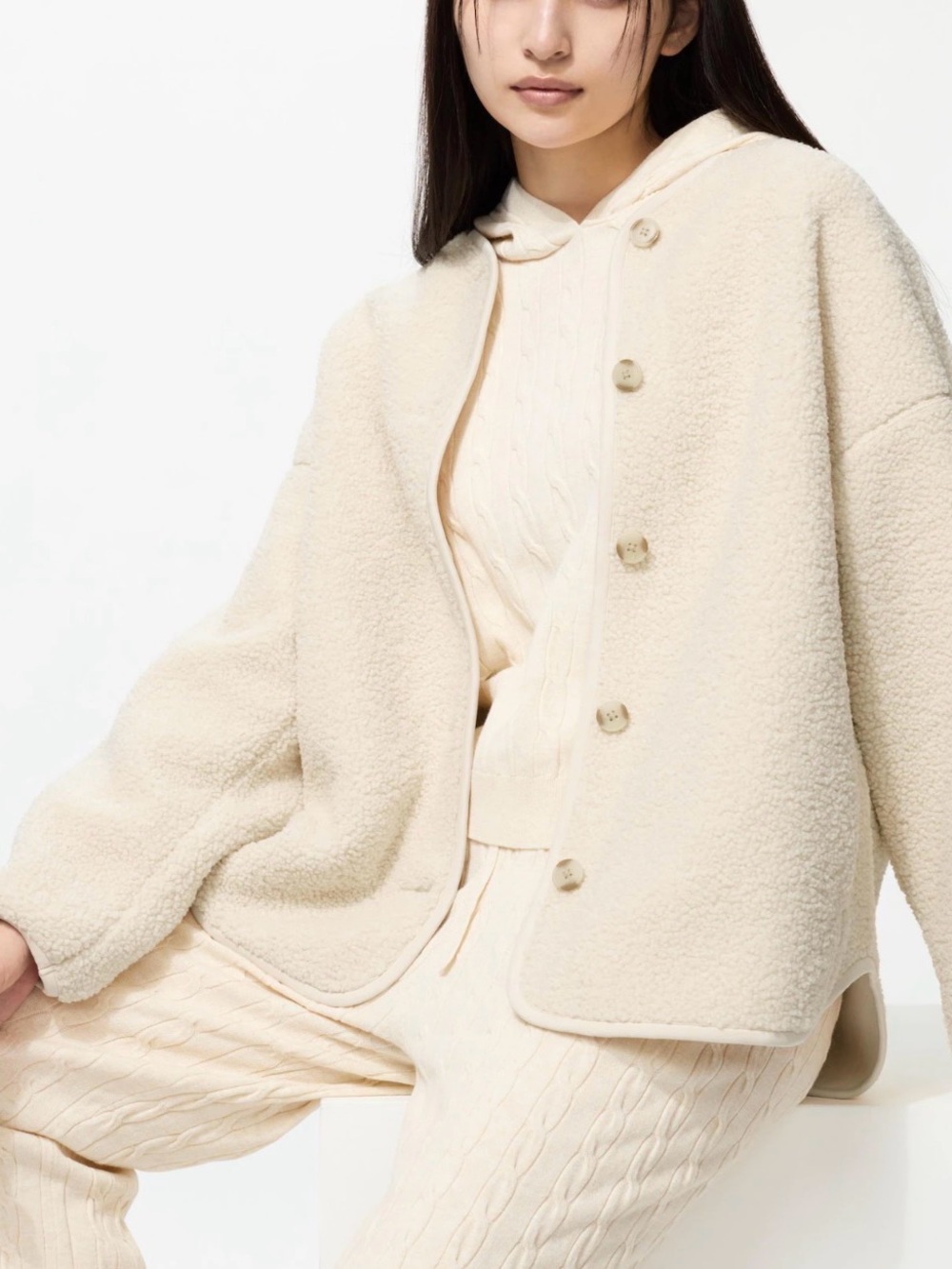 Uniqlo Pile Lined Fleece Relaxed Cardigan, Size Small
